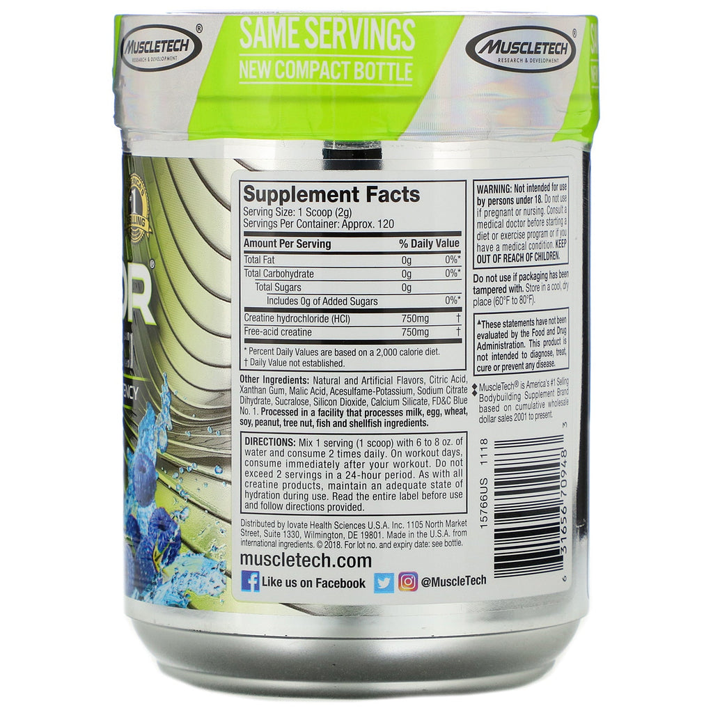 Muscletech, Performance Series, CREACTOR, Creatine HCI, Blue Raspberry Blast, 9,31 oz (264 g)