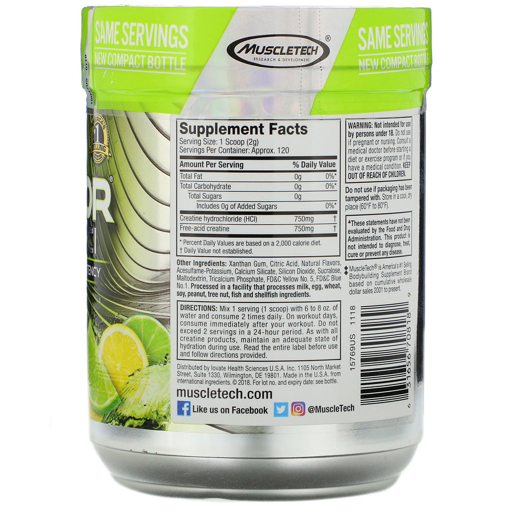 Muscletech, Performance Series, CREACTOR, Creatine HCI, Lemon-Lime Twist, 8,40 oz (238 g)