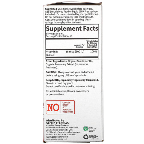 Garden of Life, Baby Vitamin D3 Liquid,  1.9 fl oz ( 56 ml)