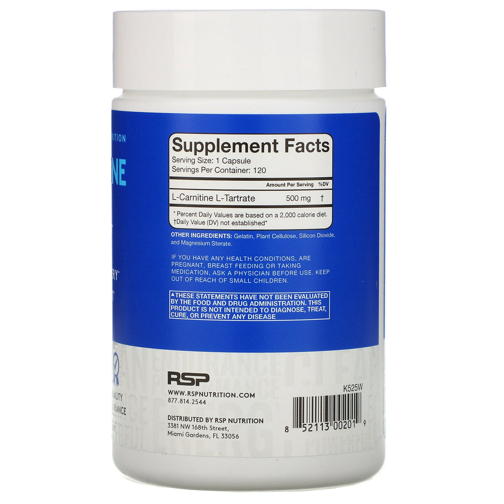 RSP Nutrition, L-Carnitine, Weight Management, 500 mg, 120 Capsules
