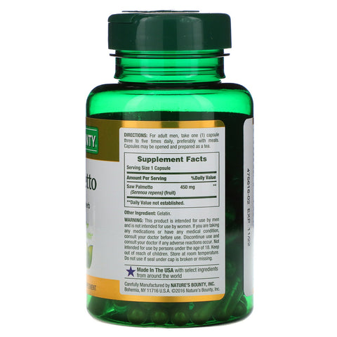 Nature's Bounty, Savpalme, 450 mg, 100 kapsler