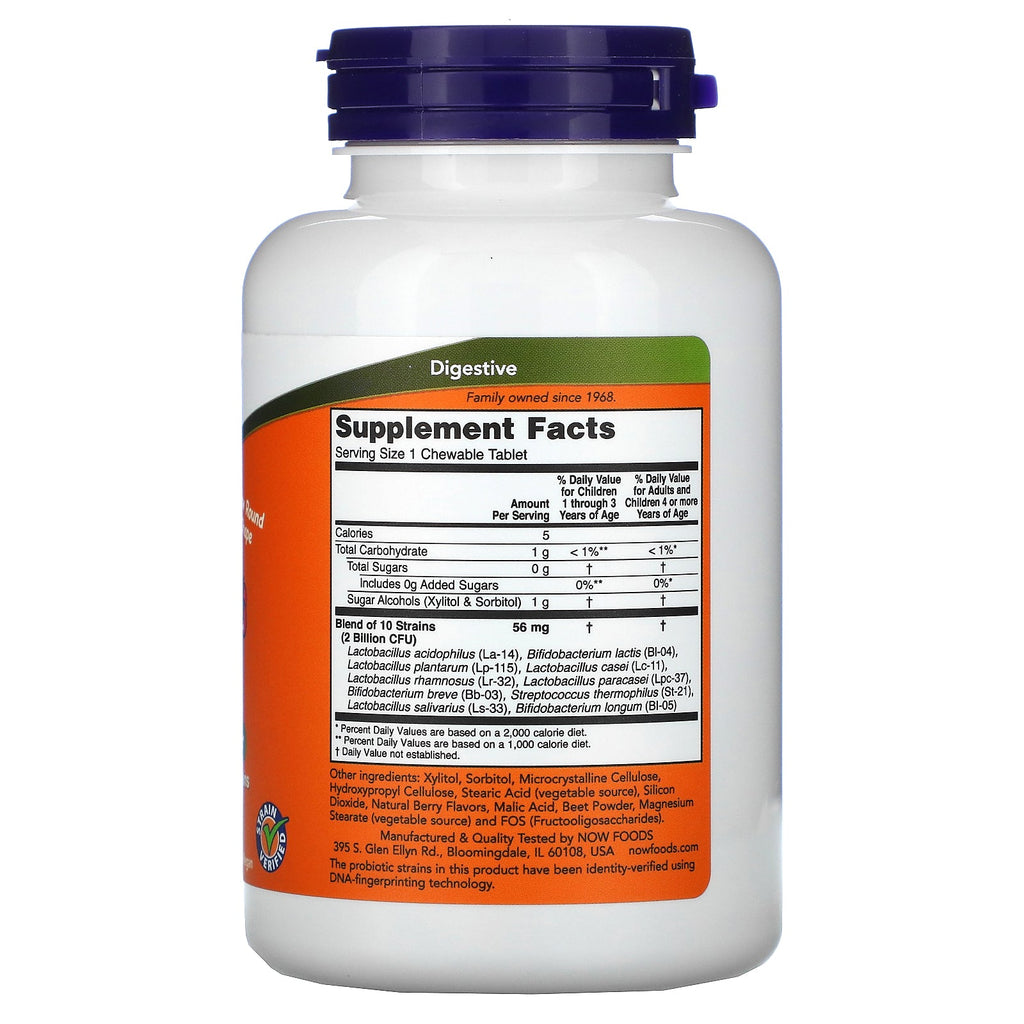 Now Foods, Berry Dophilus, Kids, 2 milliarder CFU, 120 tyggevarer