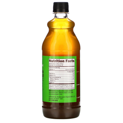 Wedderspoon, vinagre de sidra de manzana crudo con monofloral, miel de Manuka, 25 fl oz (750 ml)