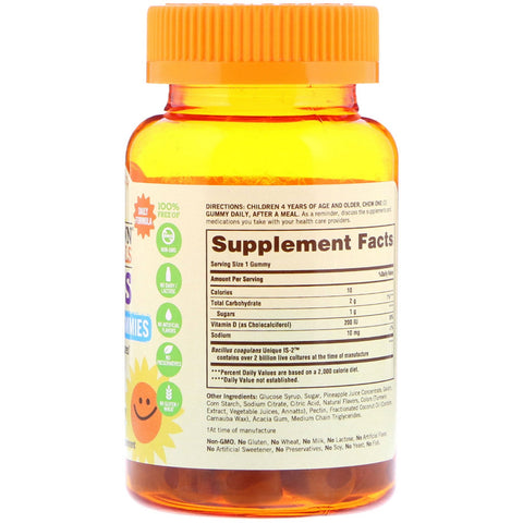 Sundown Naturals Kids, Kids Probiotic Gummies, Ananas, Hindbær & Appelsinsmag, 2 milliarder levende kulturer, 30 Gummies