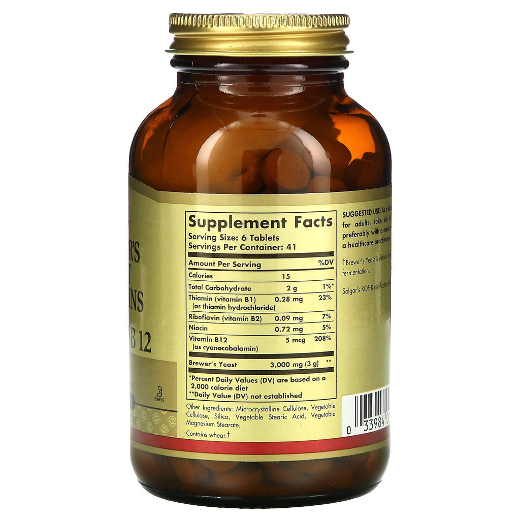 Solgar, Brewer's Yeast, 7 1/2 Grains with Vitamin B12, 250 Tablets