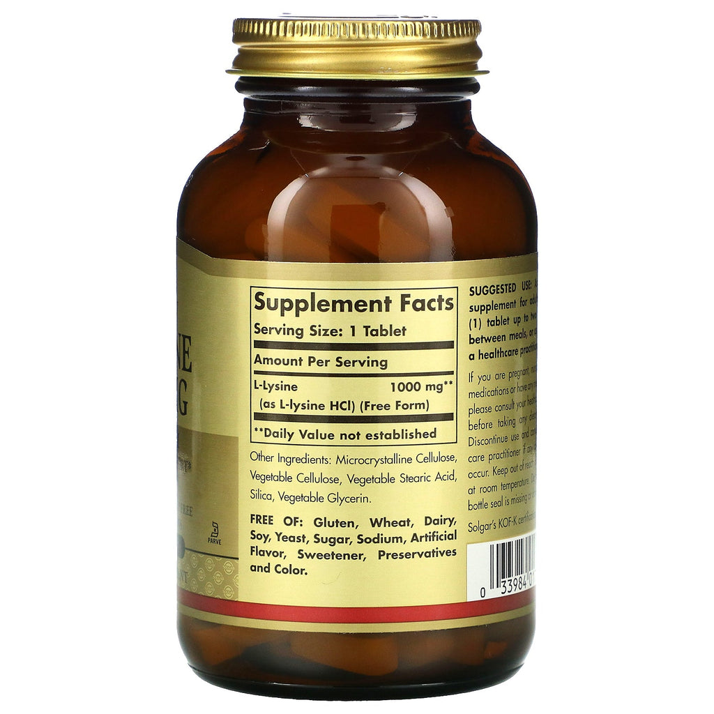 Solgar, L-Lysine, Free Form, 1,000 mg, 100 Tablets
