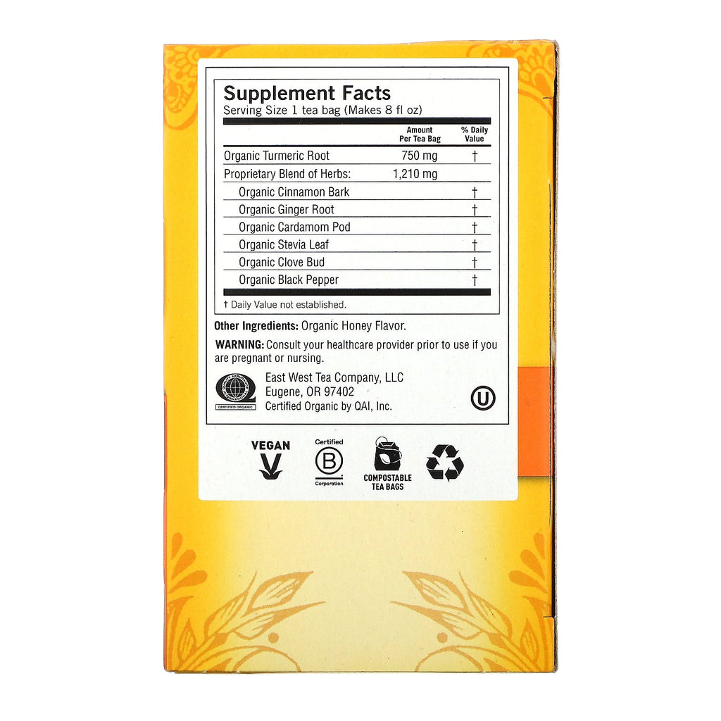 Yogi te, Gurkemeje Vitality, Honey Chai, 16 teposer, 1,12 oz (32 g)