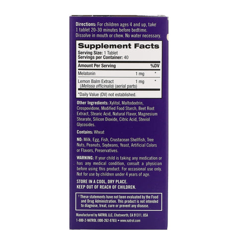 Natrol, Kids, Melatonin, Ages 4 & Up, Strawberry, 40 Tablets