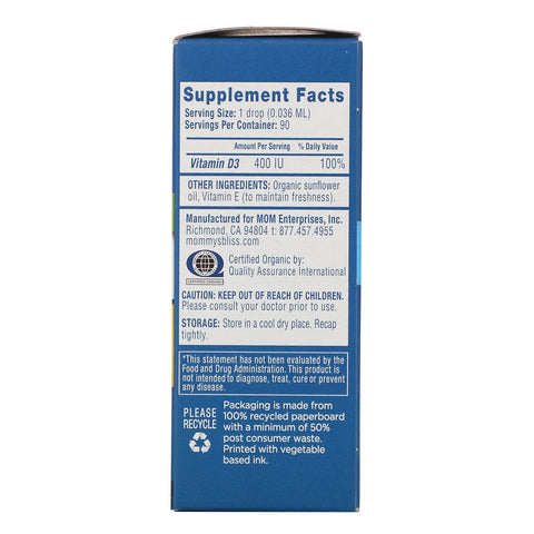 Mommy's Bliss, D-vitamin, dråber, Newborn +, 0,11 fl oz (3,24 ml)