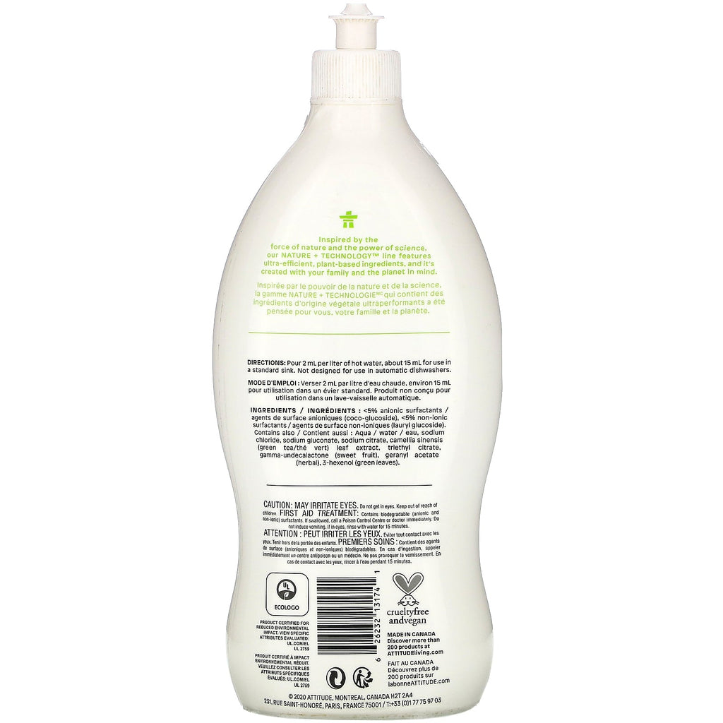 ATTITUDE, opvaskemiddel, grønt æble og basilikum, 23,7 fl oz (700 ml)