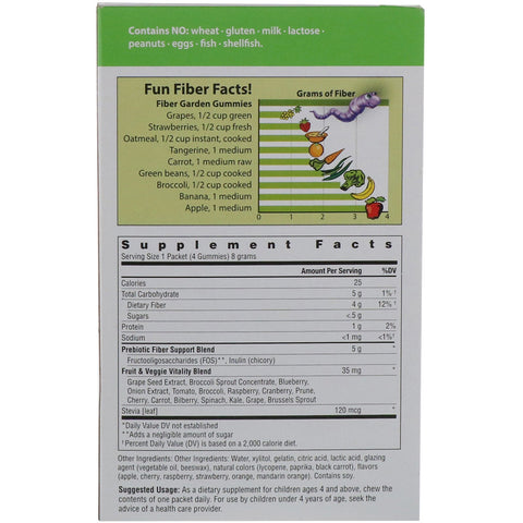 Rainbow Light, Fiber Garden Gummies, Sour Berry, Apple & Mandarin Flavors, 30 pakker, 4 Gummies (8 g) hver