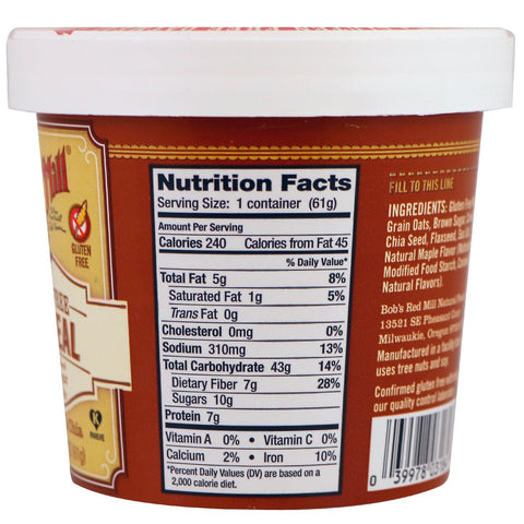 Bob's Red Mill, avena, azúcar moreno y arce, 61 g (2,15 oz)