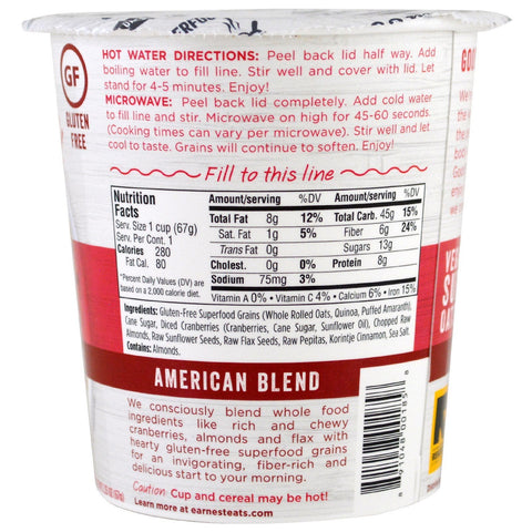 Earnest Eats, superalimento avena, arándano + almendra + lino, mezcla americana, 67 g (2,35 oz)