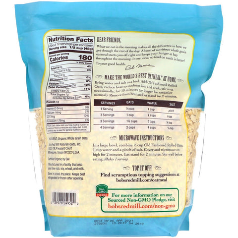 Bob's Red Mill, Copos de avena tradicionales, cereales integrales, 32 oz (907 g)