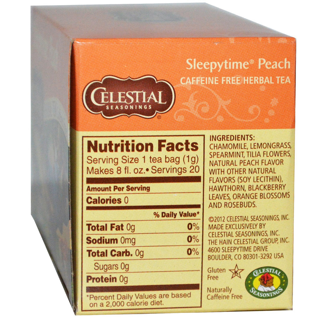 Himmelske krydderier, urtete, koffeinfri, Sleepytime Peach, 20 teposer, 1,0 oz (29 g)