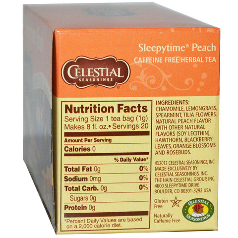 Himmelske krydderier, urtete, koffeinfri, Sleepytime Peach, 20 teposer, 1,0 oz (29 g)