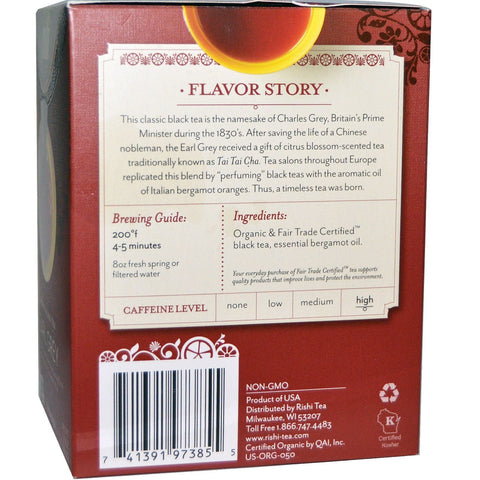 Rishi te, sort te, Earl Grey, 15 teposer 1,75 oz (49,5 g)