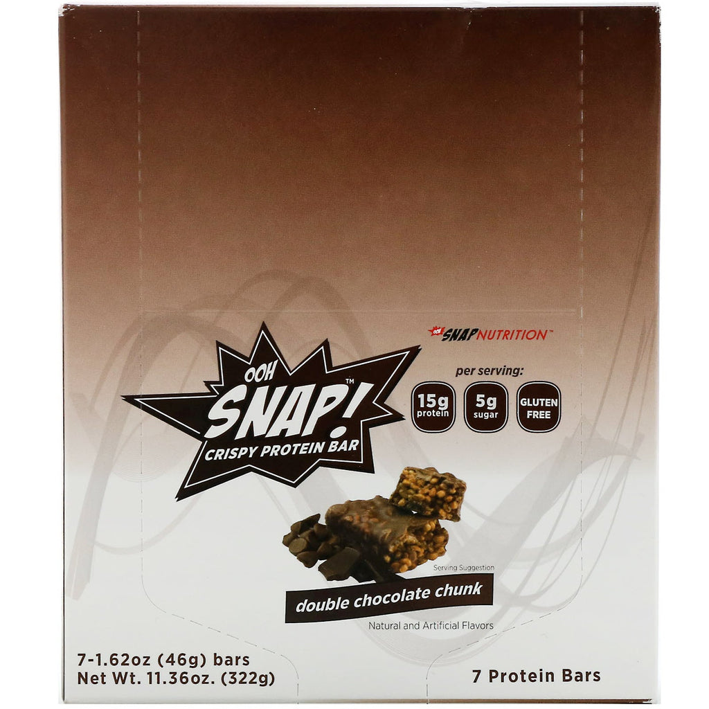 OOH Snap!, sprød proteinbar, dobbelt chokoladeklump, 7 barer, 1,62 oz (46 g) hver
