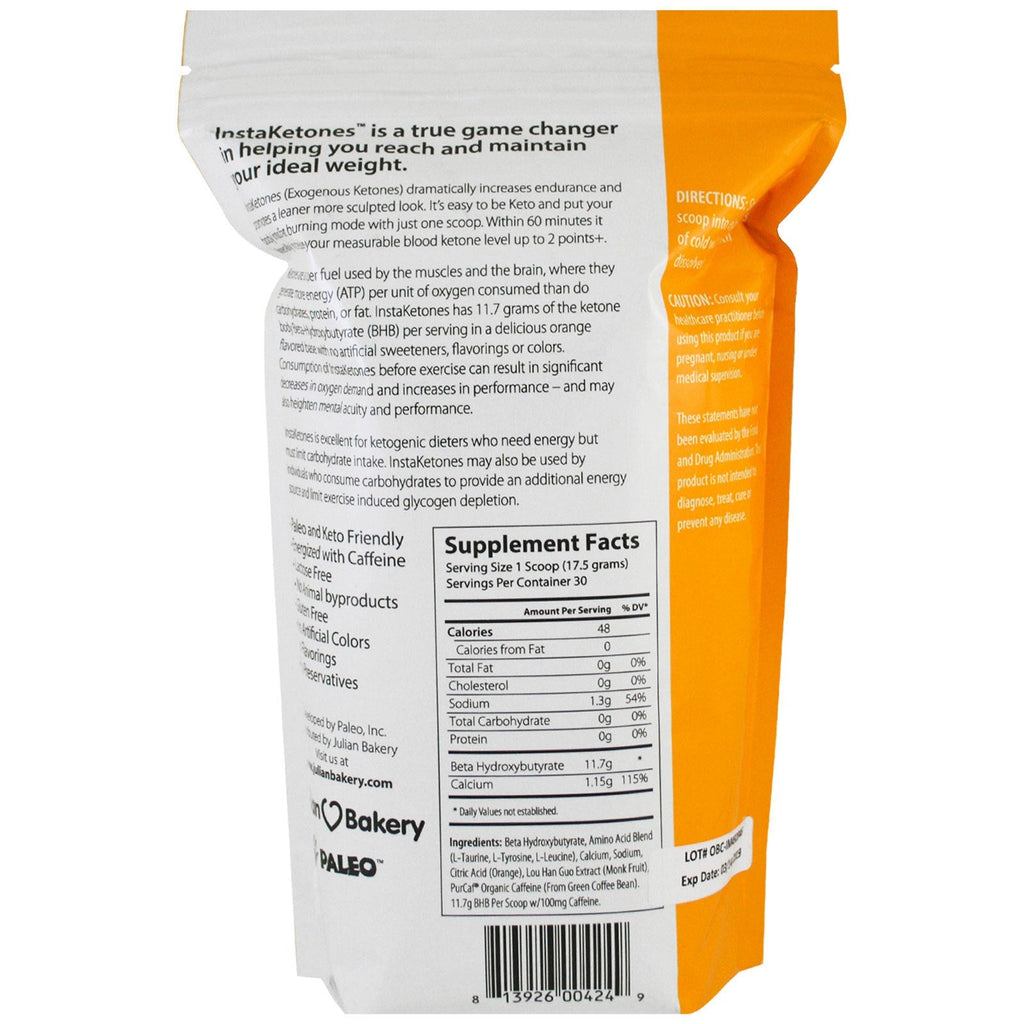 Julian Bakery, InstaKetones, Orange Burst + Koffein, 1,16 lbs (525 g)