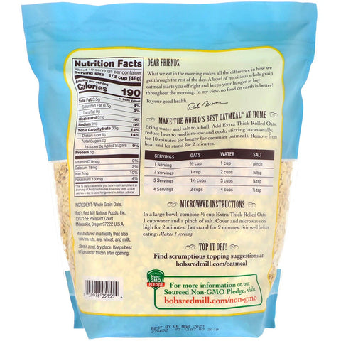 Bob's Red Mill, Avena arrollada extra espesa, grano integral, 32 oz (907 g)