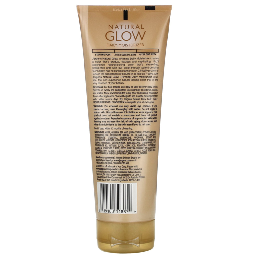 Jergens, naturlig glød, opstrammende daglig fugtighedscreme, rimelig til medium, 7,5 fl oz (221 ml)