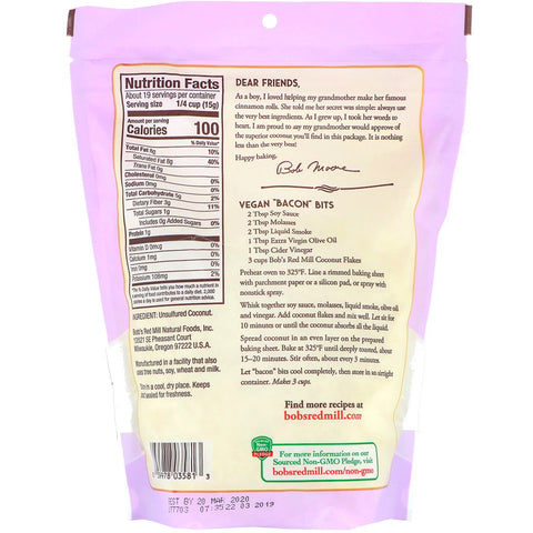 Bob's Red Mill, hojuelas de coco, sin azúcar, sin azufre, 10 oz (284 g)