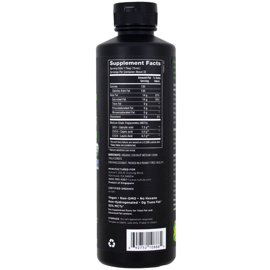 Nutiva, MCT olie fra kokos, uden smag, 16 fl oz (473 ml)