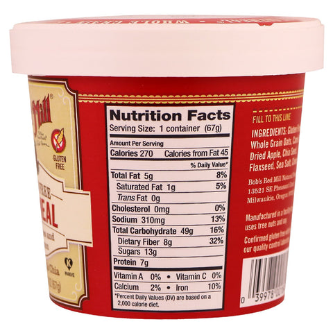 Bob's Red Mill, avena, trozos de manzana y canela, 2,36 oz (67 g)