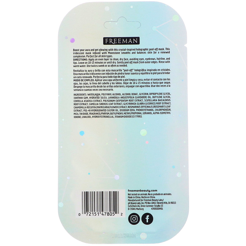 Freeman Beauty, Cosmic Holographic Peel-Off Mask, Balancing Moonstone, 0,33 fl oz (10 ml)