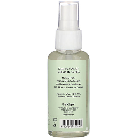 BeKLYN, Absolute Purifying Spray, Alkoholfri Hånddesinfektionsmiddel, 2,02 fl oz (60 ml)