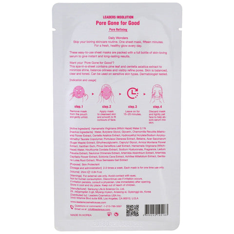 Ledere, Insolution, Daily Wonders, Pore Gone for Good, Pore Refining Mask, 1 ark, 0,84 fl oz (25 ml)