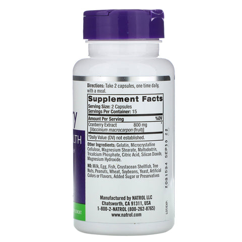 Natrol, tranebær, 800 mg, 30 kapsler