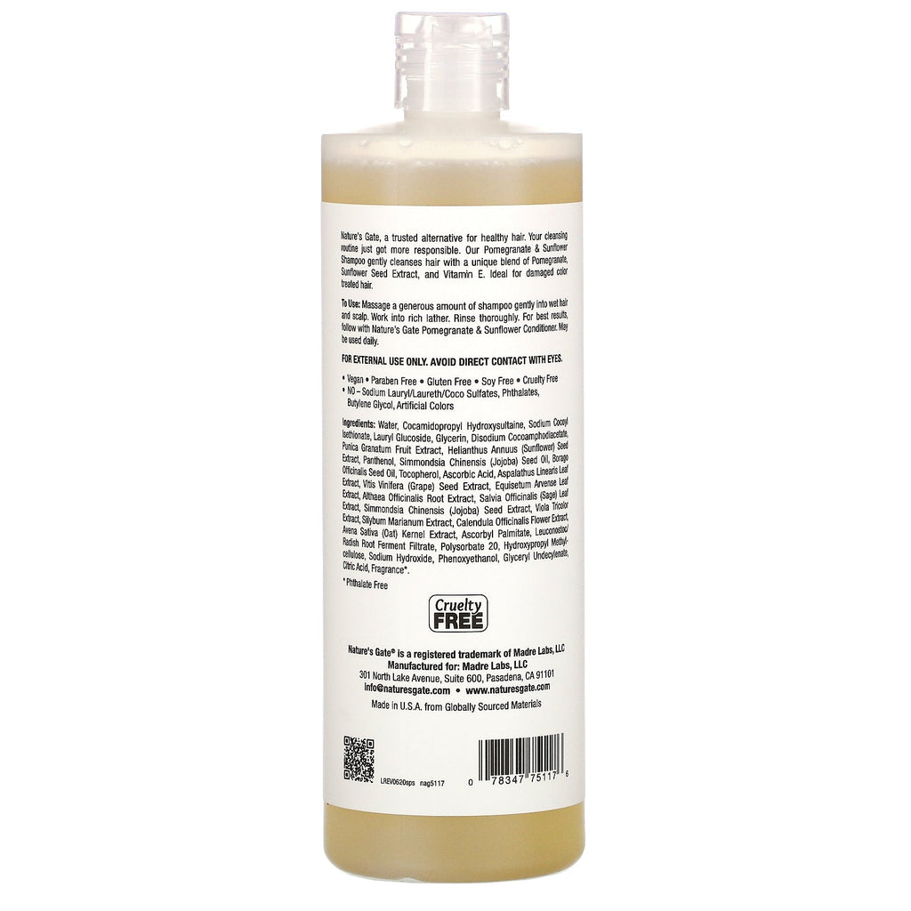 Nature's Gate, granatæble og solsikkeshampoo til farvebehandlet hår, 16 fl oz (473 ml)