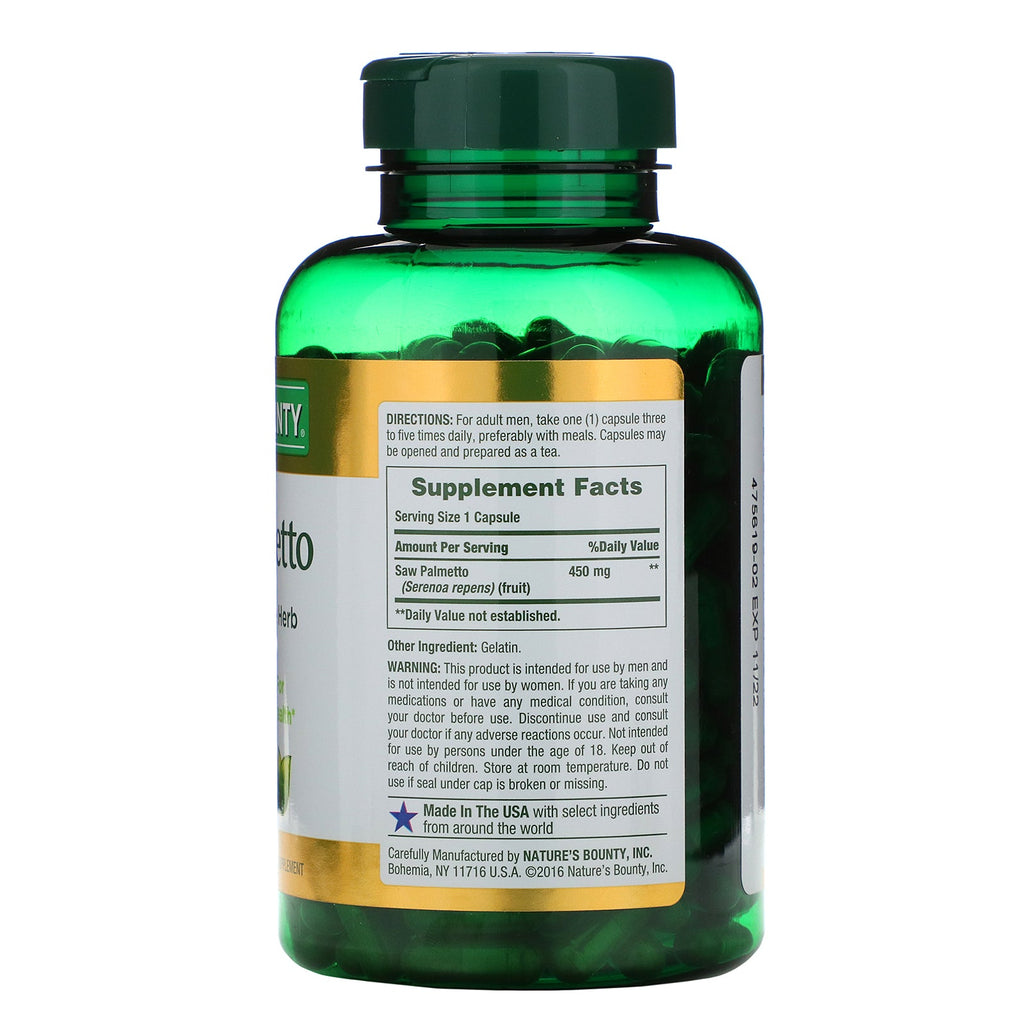 Nature's Bounty, Saw Palmetto, 450 mg, 250 Capsules