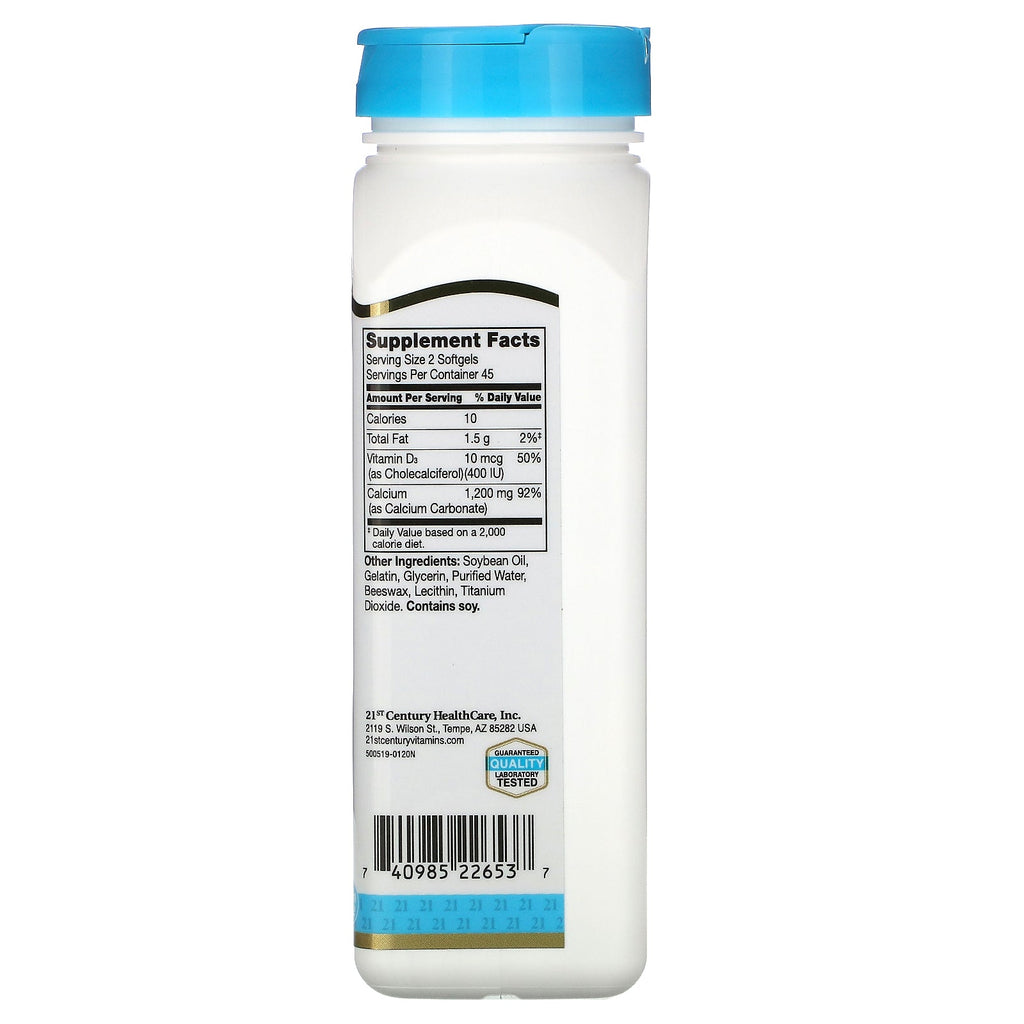 21st Century, væskefyldt Calcium Plus D3, 1.200 mg, 90 Rapid Release Softgels