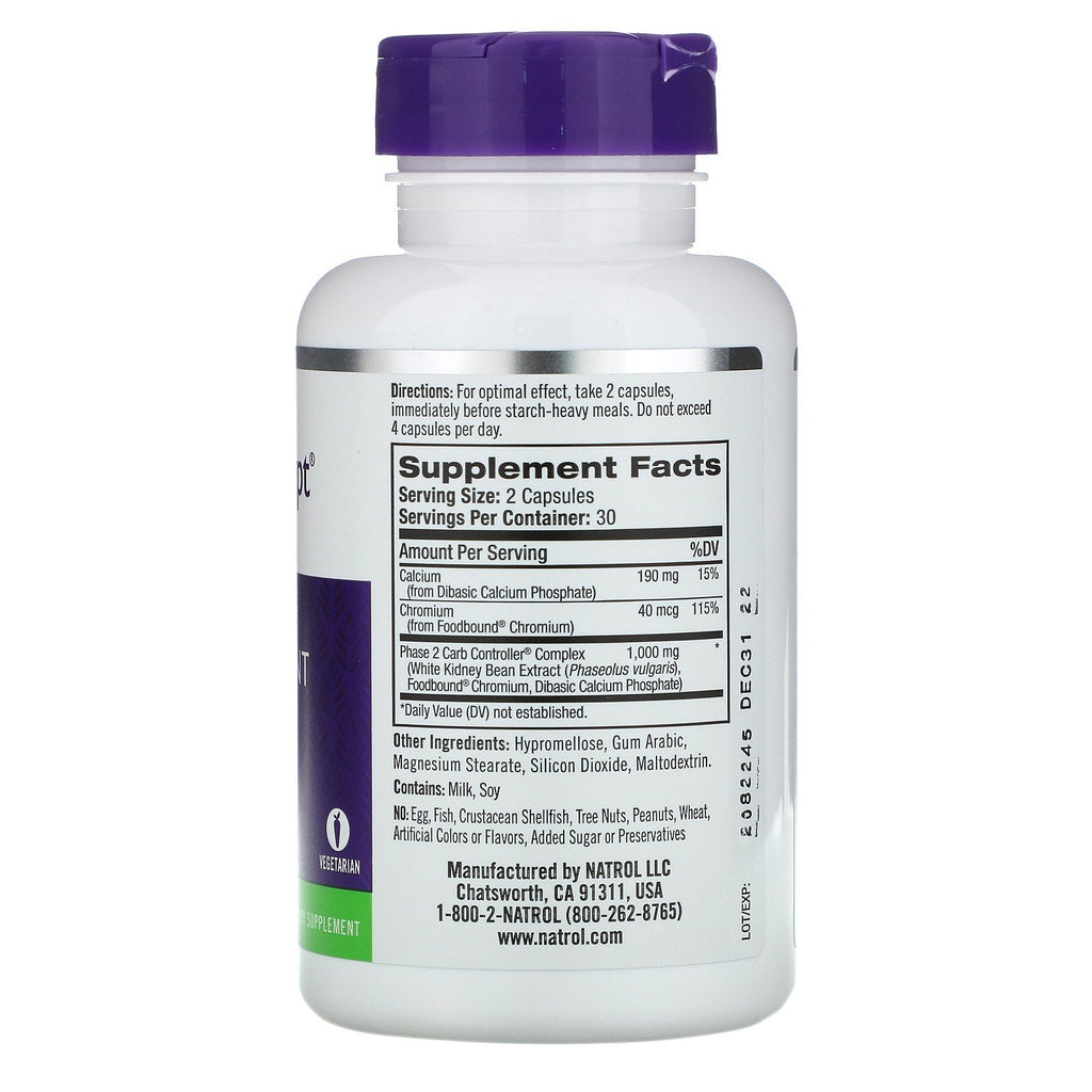 Natrol, Carb Intercept med Fase 2 Carb Controller, 1.000 mg, 60 Veggie Caps
