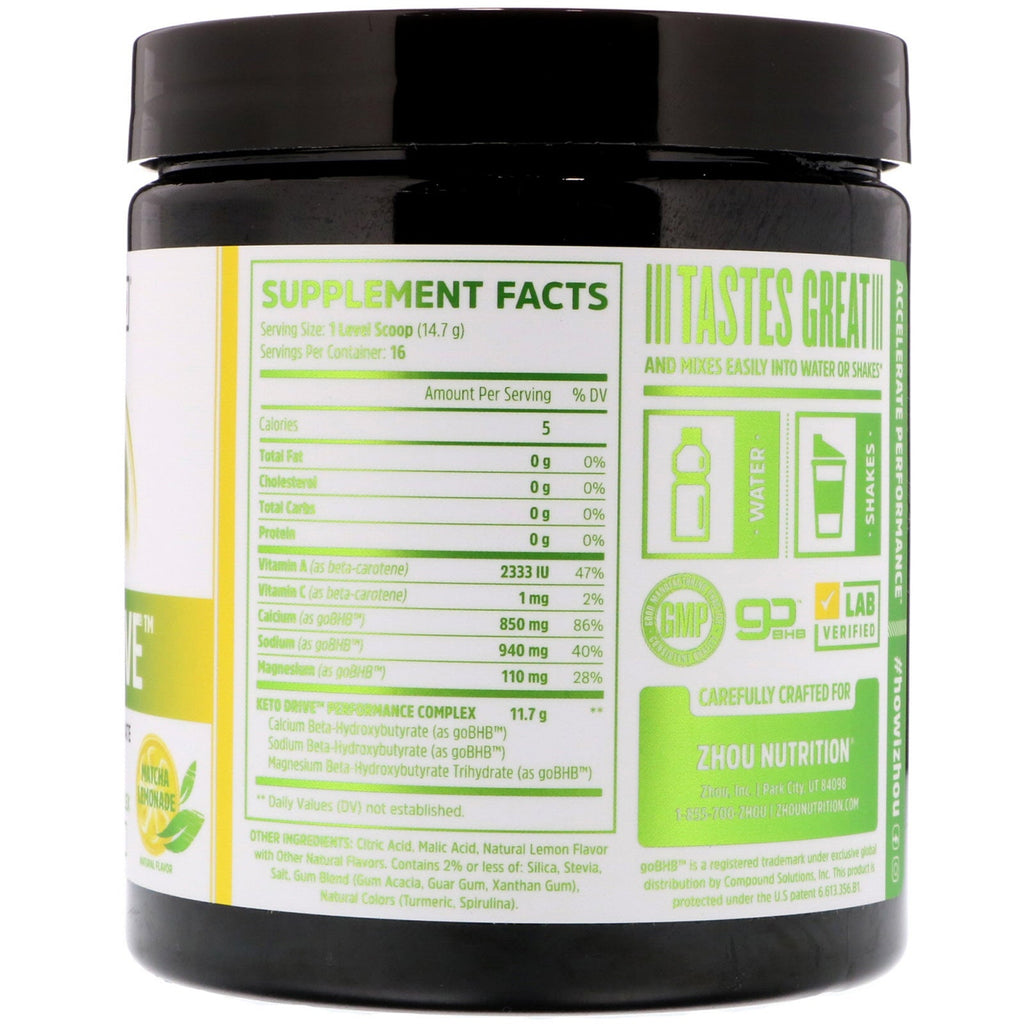 Zhou Nutrition, Keto Drive, Matcha Lemonade, 8,29 oz (235 g)
