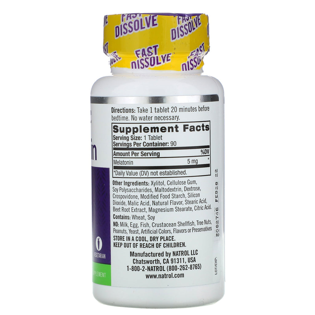 Natrol, Melatonin, Fast Dissolve, Extra Strength, Strawberry, 5 mg, 90 Tablets