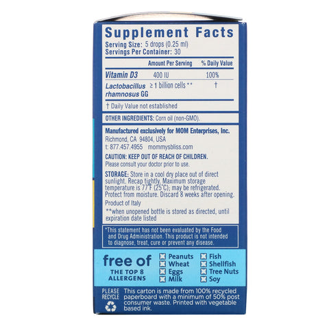 Mommy's Bliss, probiotiske dråber + D-vitamin, 0,34 fl oz (10 ml)