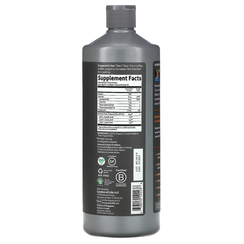 Garden of Life, Dr. Formuleret Brain Health, 100 % kokosnød MCT-olie, uden smag, 32 fl oz (946 ml)