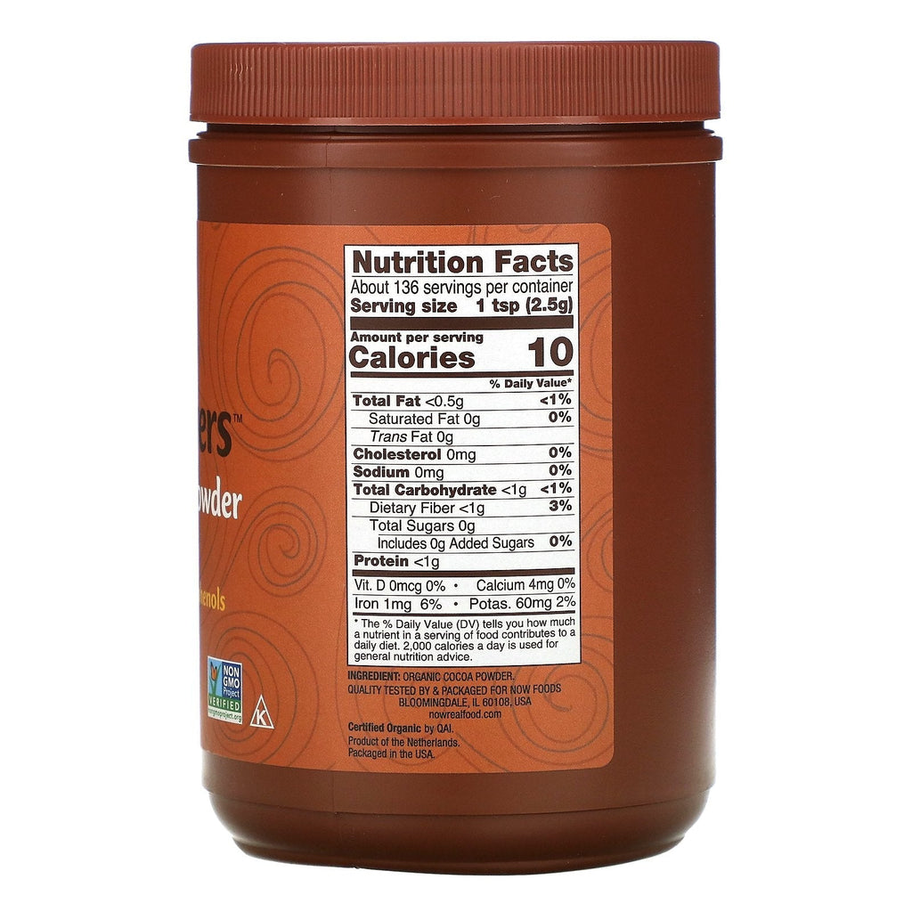 Now Foods, Real Food, Amantes del cacao, Cacao en polvo, 12 oz (340 g)