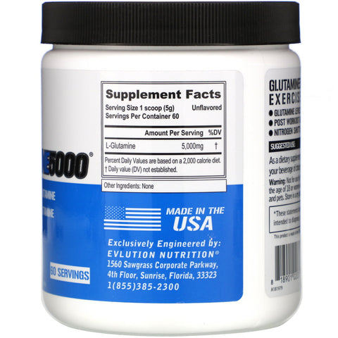 EVLution Nutrition, Glutamine5000, Utilsat, 5.000 mg, 10,58 oz (300 g)