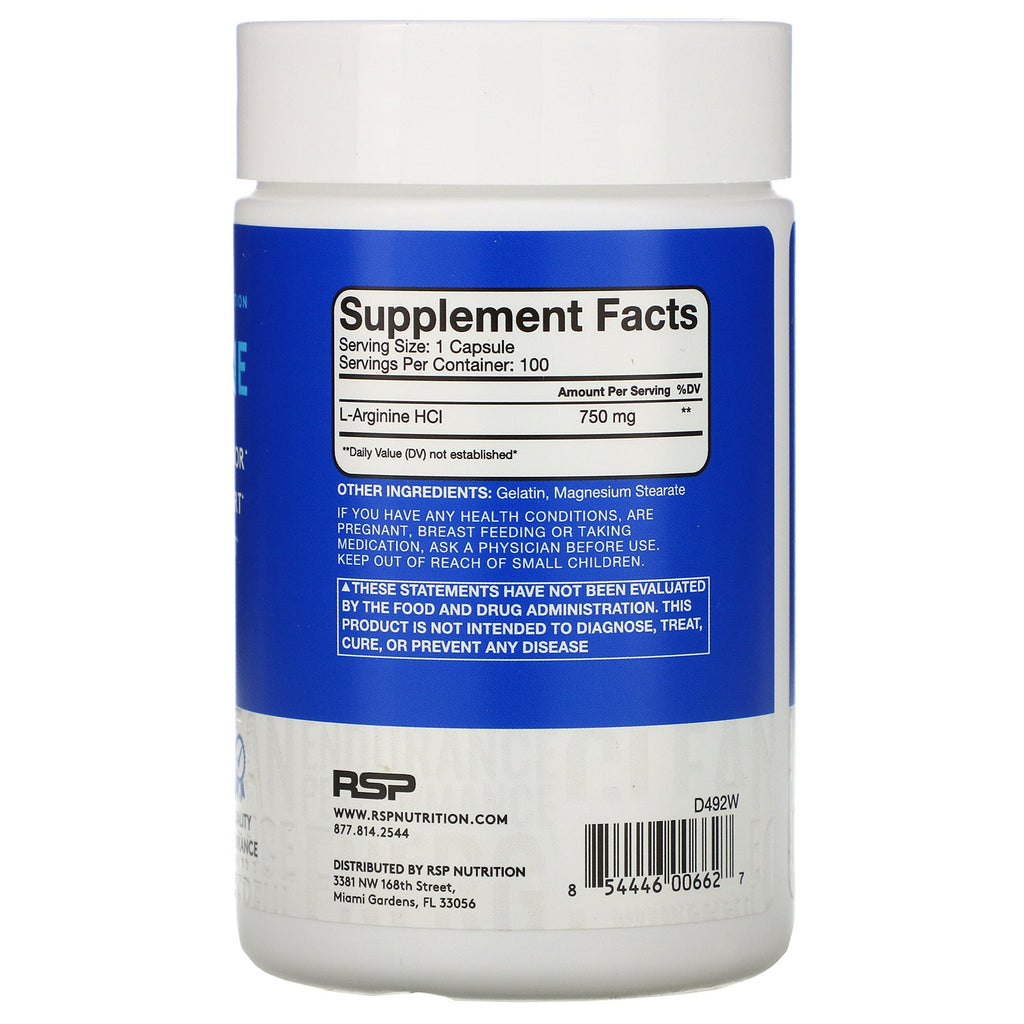 RSP Nutrition,  L-Arginine, Nitric Oxide + Vasodilation, 100 Capsules