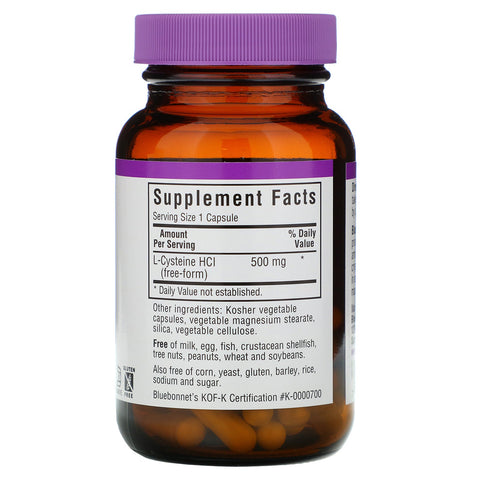 Bluebonnet Nutrition, L-Cystein, 500 mg, 60 Veggie-kapsler