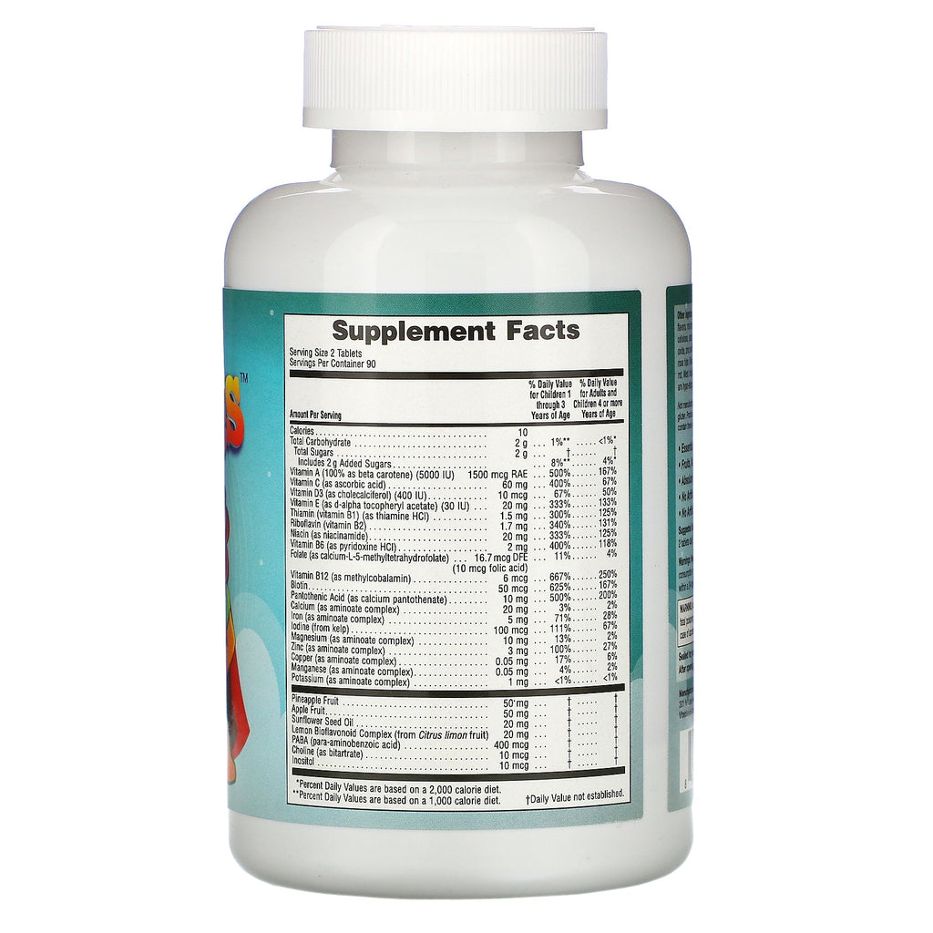 Vitables, Multivitamínico para niños, Sabores de frutas variados, 180 tabletas vegetarianas