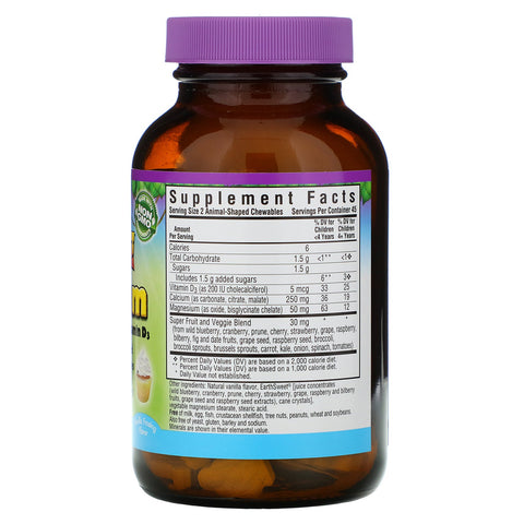 Bluebonnet Nutrition, Rainforest Animalz, Calcium Magnesium & Vitamin D3, Natural Vanilla Frosting Flavor, 90 dyreformede tyggevarer