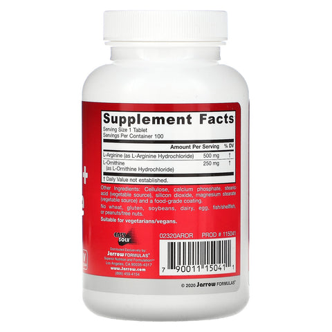 Jarrow Formulas, Arginine + Ornithine, 750 mg, 100 Tablets