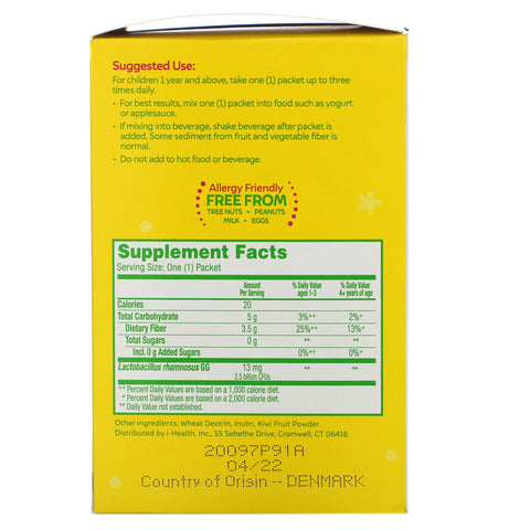 Culturelle, Kids, Regularity Probiotic + Fiber, 1+ år, Utilsat, 60 enkeltserveringspakker