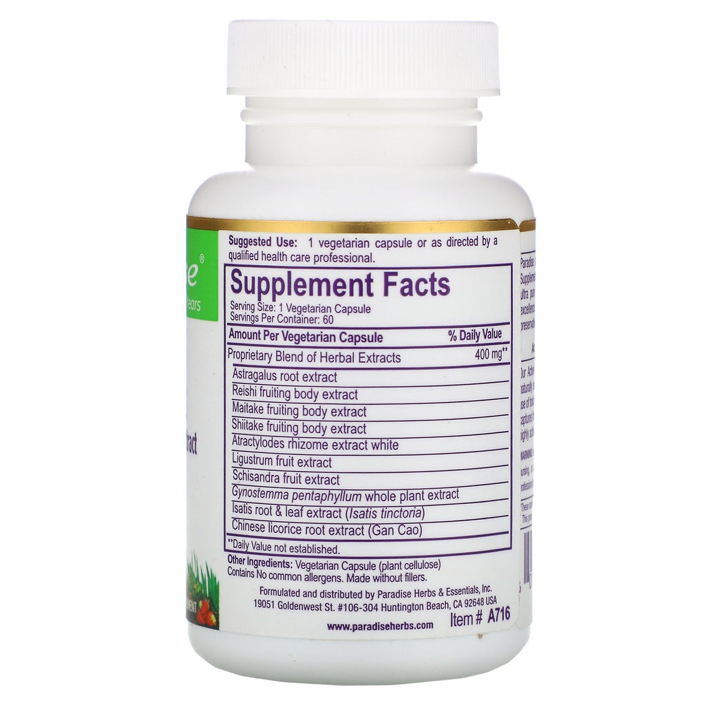 Paradise Herbs, Astragalus, Reishi Maitake, 60 Vegetarian Capsules