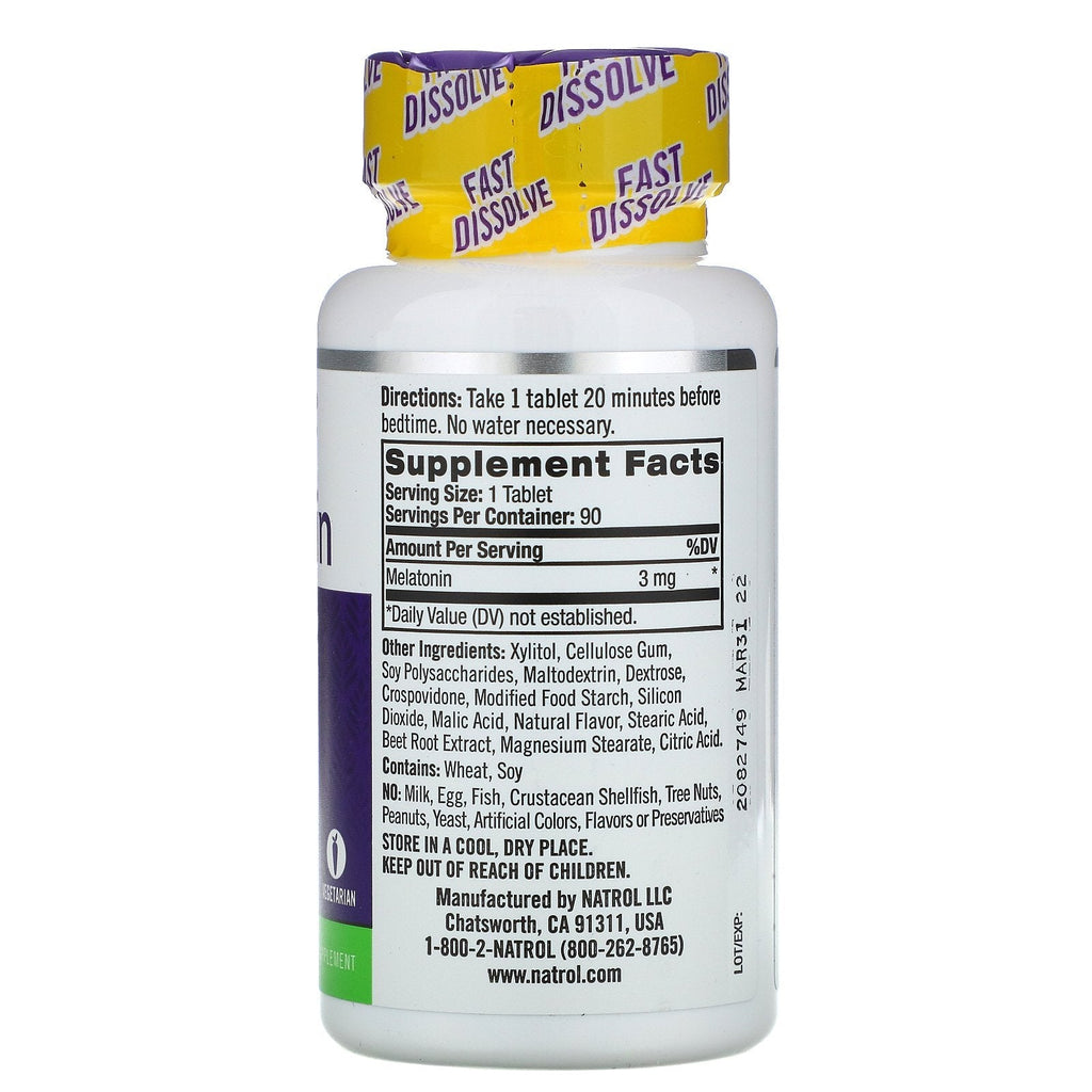 Natrol, Melatonin, Fast Dissolve, Strawberry Flavor, 3 mg, 90 Tablets